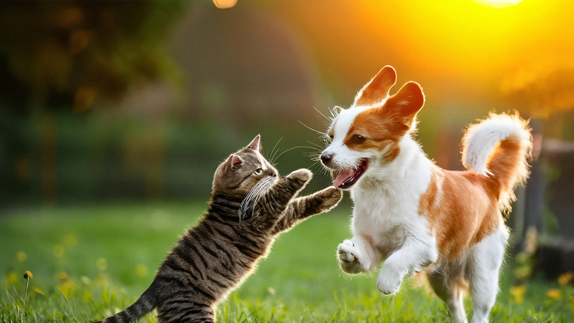 puppy and kitten playing