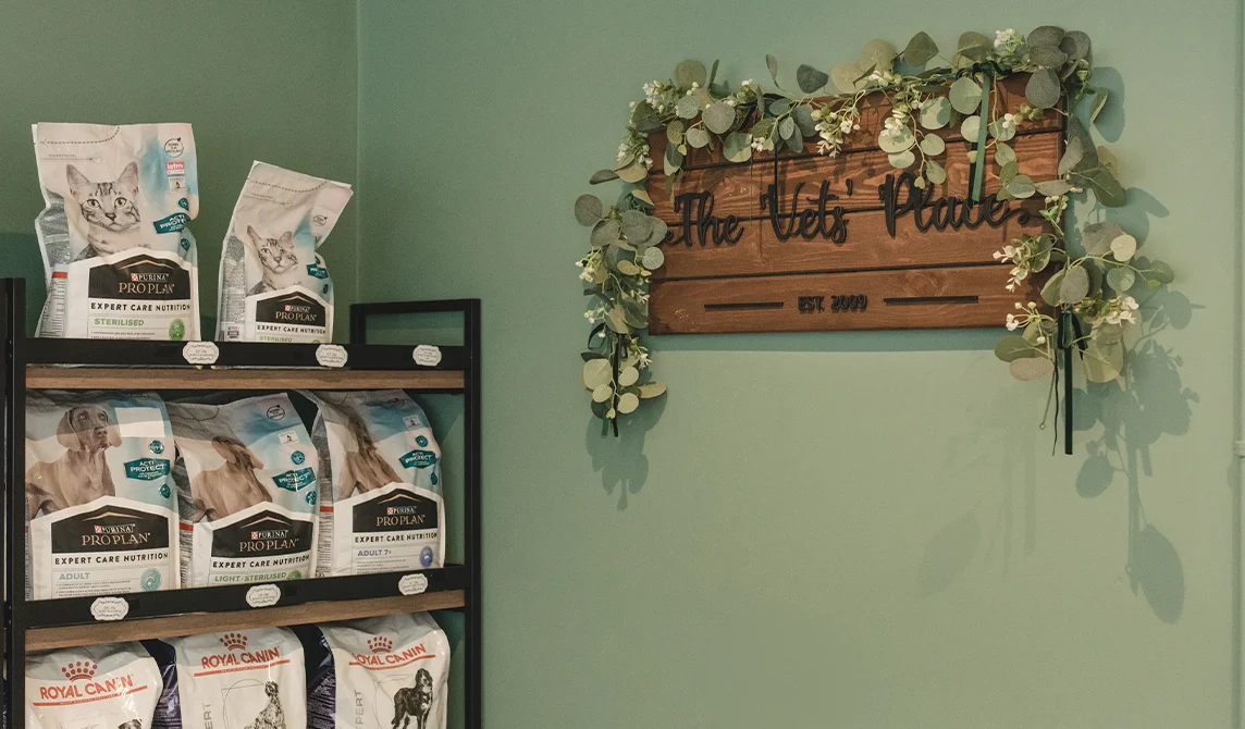 pet food shelf at the reception